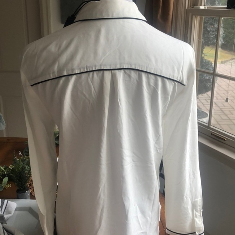 NWT Tahari top blouse size small white/blk trim Career white button up - Picture 6 of 7